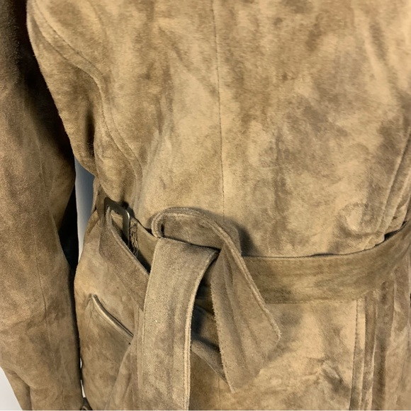 Talbots Brown Soft Suede Belted Trench Coat Snap Buttons Double Breasted - Picture 12 of 15